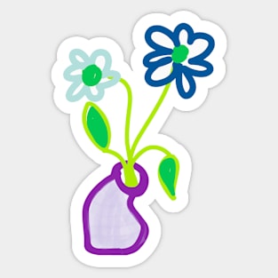 TWO FLOWERS IN SQUASHED VASE Sticker